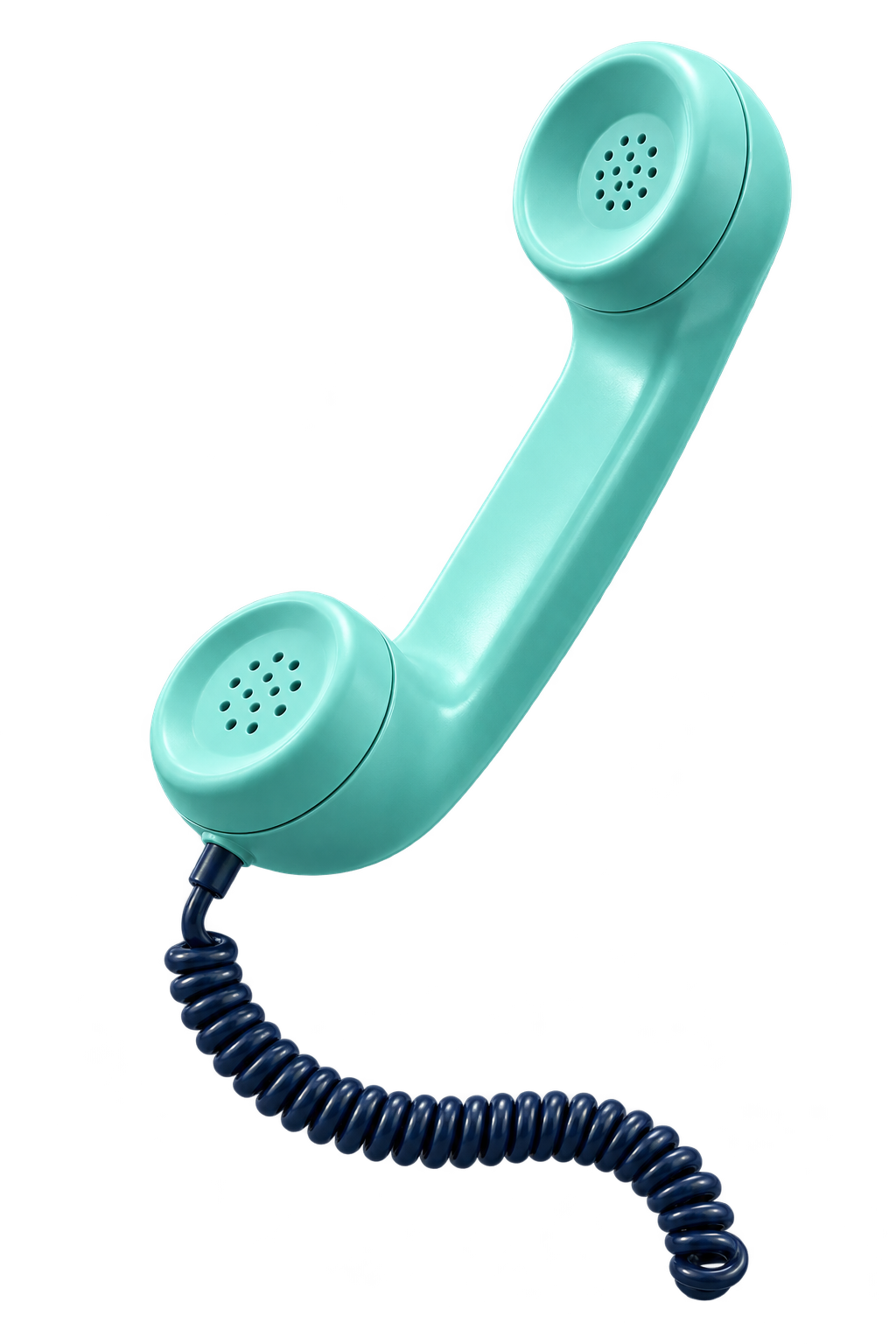 Mintfarbener Telefonhörer mit dunkelblauem Spiralkabel
